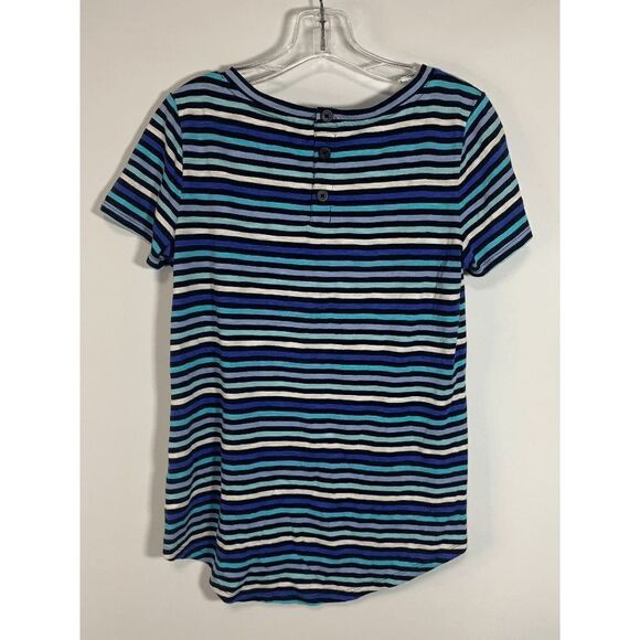 Talbots Women's Top Short Sleeve Button Back Cotton Blend Blue Striped Small - Picture 4 of 6